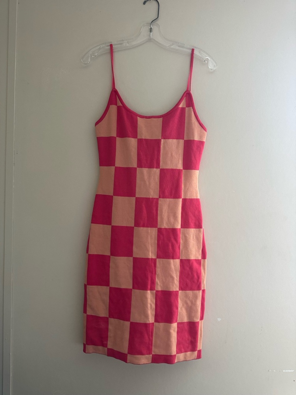 Fashion Nova Pink and Peach Checkered Slip Dress